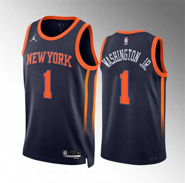 Men's New Yok Knicks #1 Duane Washington Jr Navy Statement Edition Stitched Basketball Jersey Dzhi